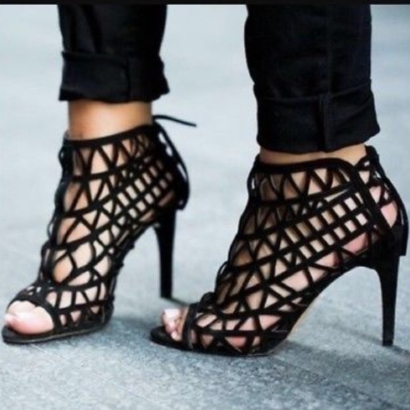 Zara Shoes - {Zara} Laser Cut Suede Open Toe Lace Up Booties.38